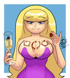 1girls big_breasts blonde_hair chocolate cleavage disney disney_channel female female_only fizzyrox_(artist) food food_play glass gravity_falls looking_at_viewer pacifica_northwest seductive_look solo straight_hair