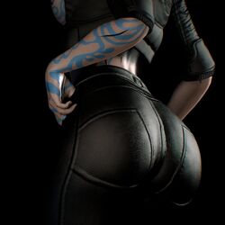 3d ass aurality borderlands borderlands_3 female hand_on_hip huge_ass human jacket markings maya_(borderlands) presenting_ass solo source_filmmaker tattoo tight_clothing