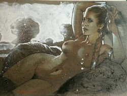 1girls armlet armpit artist_request braid braided_hair brown_eyes brown_hair carrie_fisher enslaved_royal female harem_girl hourglass_figure large_breasts long_hair looking_at_viewer naked nude nude_female posing princess_leia_organa pubic_hair realistic reclining slave_leia solo star_wars voluptuous