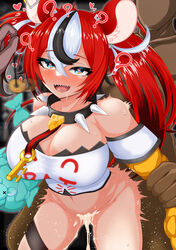 1boy 1girls animal_ears arm_grab big_breasts black_hair blue_eyes blush bottomless breasts busty choker cleavage collar cum cum_in_pussy cum_inside dark-skinned_male dark_skin female from_behind hakos_baelz hakos_baelz_(1st_costume) heart-shaped_pupils hololive hololive_english hololive_english_-council- hololive_english_-promise- huge_breasts hypnosis light-skinned_female light_skin merudesukiki mind_control mouse_ears multicolored_hair pendulum red_hair sex sex_from_behind spiked_collar standing_sex streaked_hair tagme_(artist) virtual_youtuber white_hair
