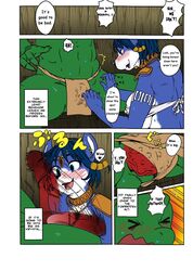 anthro aroused blush canid canine colored comic digital_media_(artwork) doujinshi english_text female fox genitals hi_res krystal lizard love-stal!_2 male mammal nintendo penis reptile right_to_left risenhentaidemon scalie sharpclaw shy sindoll star_fox text video_games