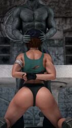 1boy 1boy1girl 1girls 3d big_ass big_balls big_breasts big_penis blowjob cga3d clothes_writing erotichris jill_valentine jill_valentine_(sasha_zotova) nemesis_(resident_evil) penis resident_evil resident_evil_3 resident_evil_3_remake short_hair sucking tongue