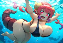 ai_assisted ai_generated dragon_girl huge_breasts ilulu_(dragon_maid) kobayashi-san_chi_no_maidragon lizard_brain miss_kobayashi's_dragon_maid single_strap swimsuit tagme tail underwater