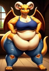 1female 1girls ai_generated bbw belly belly_button breasts clawed_fingers claws cleavage dragon_girl dragon_humanoid dragon_tail dragonborn dragonborn_(dnd) fat fat_ass fat_belly fat_breasts fat_butt fatty feet female female female_focus female_only finger_claws furry furry_female furry_only horn horns jeans massive_ass massive_breasts massive_butt massive_thighs obese obese_anthro obese_female orange_body orange_skin oversized_body pudgy_belly ram_horn ripped_pants rolls scales scalie sharp_teeth spikes thick_thighs wings yellow_eyes