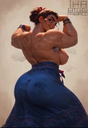 2024 ai_generated ass back_view breasts breasts_out encanto female female_only flexing looking_at_viewer looking_back luisa_madrigal muscular muscular_female thabiggpaybacc topless