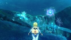 1girls 3d animated ass big_ass blonde_hair cleavage female female_focus female_only from_behind_position gameplay genshin_impact legwear lumine_(genshin_impact) mod no_sex screen_capture short_hair swimming tagme thick_thighs underwater underwear video