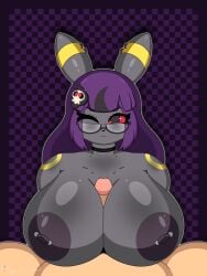 3:4 absurd_res accessory anthro areola big_breasts black_areola black_body black_eyes black_fur black_hair black_nose breast_play breasts choker dark_areola dark_nipples duo duskull ear_piercing eeveelution eyewear female first_person_view fur generation_2_pokemon generation_3_pokemon genitals glasses hair hair_accessory hi_res human jewelry long_hair looking_at_viewer luneiumbreon_(mintyspirit) male male/female mammal multicolored_hair necklace nintendo nipple_piercing nipples nude one_eye_closed penis penis_between_breasts piercing pokemon pokemon_(species) purple_hair red_sclera sex shinychaonsfw titjob umbreon