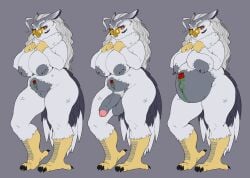 absurd_res anthro avian bird eyewear female glasses gynomorph hi_res humanoid intersex nipple_piercing nipples owl piercing pregnant pregnant_female pubic_tattoo reedha_glass stomach_tattoo viiflagellant