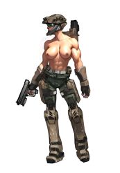 ai_assisted ai_generated artist_request athletic_female breasts buff concept_art female female_only female_soldier gun halo_(series) hi_res image military military_helmet military_uniform pistol posing self_upload tactical_gear tactical_nudity topless unsc unsc_marine