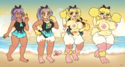 anthro beach beak beak_growth big_breasts bimbofication blonde_hair blush breast_expansion breasts celsty clothed clothing colored confusion expansion feathers female generation_7_pokemon growth hair happy human long_hair mammal nintendo nude oricorio pokemon pokemon_(species) pom_poms purple_hair sequence solo species_transformation surprised_expression swimwear thick_thighs thigh_expansion torn_clothing transformation white_body white_feathers yellow_body yellow_feathers