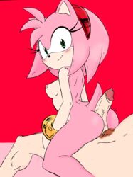 amy_rose anthro buttjob hedgehog hot_dogging human human_on_anthro pink_hair precum_drip randomguy999 sonic_(series)