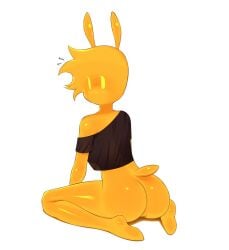 1other ambiguous_gender ass ass_focus bunny_ears food_creature honey looking_at_viewer looking_back monster orange_body pietrosatou simple_background slime_monster solo solo_focus tagme yellow_eyes