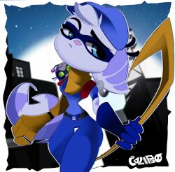 ass big_ass big_breasts big_butt blue_eyes breasts calypsoboymurz cosplay female furry furry_female ratchet_and_clank rivet_(ratchet_and_clank) sly_cooper sly_cooper_(series) white_hair