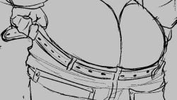 1girls ass belt big_ass big_butt butt female female_only jeans jeans_down kambeenie needlemouse_(series) panties sarah_henderson_(needlemouse) uncolored