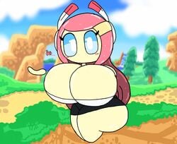 alien alien_girl gigantic_ass huge_ass kirby_(series) kirby_planet_robobot large_breasts long_hair mouthless mouthless_female neptuniaverse pink_hair solo susanna_patrya_haltmann susie_(kirby)