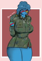 1girls avg_szekely big_breasts busty countryhumans countryhumans_girl democratic_republic_of_the_congo_(countryhumans) female female_focus female_only ikarusz meme meme_reference military_uniform miniskirt tagme thighs uniform