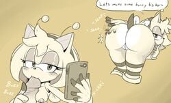 1girls 2019 accessory alternate_costume amy_rose anthro ass bee_costume bent_over bodily_fluids breasts butt_slap clothed clothing costume dialogue disembodied_penis duo english_text eulipotyphlan fellatio female footwear genitals half-closed_eyes headband hedgehog holding_object holding_phone legwear male male/female mammal monochrome narrowed_eyes nipples oral partially_clothed penile penis phone presenting presenting_hindquarters rear_view retromander saliva sega selfie slap socks solo_focus sonic_(series) sonic_the_hedgehog_(series) sound_effects text thigh_highs thigh_socks