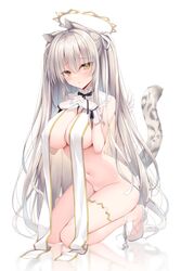 1girls big_breasts breast_curtains breasts cat_ears cat_tail catgirl female female_only light-skinned_female light_skin naked original original_character silver_hair snow_leopard solo thick_thighs thighs white_hair yatanukikey yellow_eyes