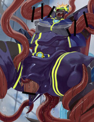 absurd_res anal anthro armor black_body black_fur bodysuit censored clothing fire flaming_hair flaming_mane fur furlong_(live-a-hero) gaoemon3 genitals hi_res hyaenid lifewonders live-a-hero male male_penetrated mammal penetration penis penis_tentacles pseudo_hair pseudo_mane skinsuit solo superhero tentacle tentacle_bondage tentacle_penetration tentacle_sex tentacles_in_clothing tight_clothing torn_clothing video_games