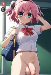 1futa ai_generated balls blue_eyes blush clothed dickgirl flaccid futa_only futanari grisaia_(series) grisaia_no_kajitsu komine_sachi light-skinned_futanari light_skin looking_at_viewer medium_breasts penis pink_hair roxygtf school_uniform schoolgirl short_hair small_penis solo standing