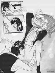 bungo_stray_dogs chuuya_nakahara cuntboy cuntboy/male dazai_osamu eating_out eating_pussy gay head_back head_thrown_back male_only oral soukoku