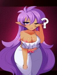 1girls ? areolae blue_eyes bottomwear female female_only hair linefee23 long_hair loose_hair nipple_slip nipples one_breast_out one_eye_closed pajamas pants pointy_ears purple_hair question_mark rubbing_eyes shantae shantae_(character) solo solo_female topwear very_long_hair wardrobe_malfunction white_pants