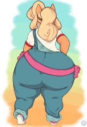 anthro ass bandicoot big_ass big_butt blonde_hair blue_eyes bubble_ass bubble_butt coco_bandicoot crash_(series) dat_ass fat_ass female huge_butt looking_at_viewer looking_back rocksbear_(artist) smile solo thick_ass thick_thighs