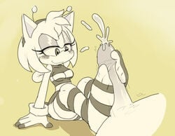 2019 accessory amy_rose anthro bee_costume bodily_fluids breasts clothed clothed_sex clothing costume cum cumshot disembodied_penis duo ejaculation erection eulipotyphlan faceless_character faceless_male female female_focus foot_fetish foot_play footjob genital_fluids genitals half-closed_eyes headband hedgehog humanoid_genitalia humanoid_penis looking_at_genitalia looking_at_penis male male/female mammal monochrome narrowed_eyes penis retromander sega sex simple_background sitting solo_focus sonic_(series) sonic_the_hedgehog_(series)