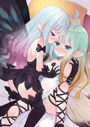 airy anne_(bravely_second) bed blush bravely_default bravely_default:_flying_fairy bravely_default_(series) bravely_second cute fairy fairy_wings grabbing heart lying lying_on_bed shy square_enix tagme wings yuri