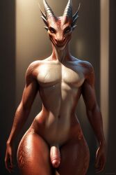 ai_generated anthro erection femboy girly looking_at_viewer male male_only penis scalie slender slender_body slender_waist smile smiling smiling_at_viewer wide_hips