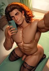 abs ai_generated armpits ass balls big_ass big_butt black_thighhighs boy brown_hair bubble_ass bubble_butt cellphone curtains flaccid hazel_eyes indoors kneeling lace lace-trimmed_legwear lace-trimmed_thighhighs lace_trim male nylons penis plump_ass round_ass round_butt selfie sitting sitting_on_legs solo stockings tallcallipygian tcallipygian testicles thick_thighs thigh_highs thighhighs thighs
