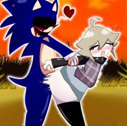 ahoge blood_on_hand blush closed_eyes crossover drooling enjoying female furry_on_human grabbed_from_behind grin heart male/female male_dominating_female male_on_female male_penetrating open_mouth rape self_upload sex short_hair skirt_around_one_leg sonic.exe sonic.exe_(character) tears thick thick_ass thick_legs thick_thighs tremble_lines tremble_spikes trembling urotsuki weird_crossover yume_2kki