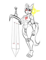 android big_sword black_sclera bulge equid equine eye_patch eyewear fan_character hasbro heart hi_res horn jrvanesbroek machine male mammal melee_weapon my_little_pony red_eyes robot solo standing sword ultima_(oc) unicorn weapon