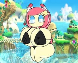 alien alien_girl bikini gigantic_ass huge_ass kirby_(series) kirby_planet_robobot large_breasts long_hair mouthless mouthless_female neptuniaverse pink_hair solo susanna_patrya_haltmann susie_(kirby) swimsuit swimwear