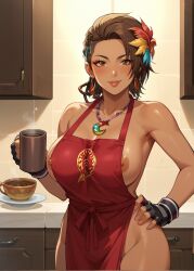 ai_generated apron areola_slip areolae ass azucena_milagros_ortiz_castillo bandai_namco big_ass big_breasts breasts brown_eyes brown_hair coffee curvy curvy_female curvy_figure dark-skinned_female dark_skin earrings erect_nipples flower_in_hair hair_ornament huge_breasts latina light-skinned_male medium_hair namco necklace night_club peruvian peruvian_female pose seductive sex shaved_crotch standing sweat tanned tekken tekken_8 thick_thighs video_game_character voluptuous voluptuous_female wide_hips