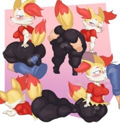 absurd_res anthro ass big_butt blush bodily_fluids bottomless braixen breasts bubble_butt bulge butt_grab butt_squish clothed clothing cute_fangs deep_skin dipstick_tail duo female generation_6_pokemon hand_on_butt hi_res huge_butt lying male male/female markings multiple_images nintendo nipple_outline no_underwear on_front penile penis_worship pokemon pokemon_(species) purple_yoshi_draws red_eyes shirt shirt_only skindentation solo_focus squish standing sweat t-shirt t-shirt_only tail tail_markings tail_motion tailwag thick_thighs tight_clothing topwear topwear_only wide_hips