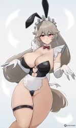 1girls alexandrina_sebastiane breasts female female_only grey_hair hi_res hioyami large_breasts looking_at_viewer maid maid_uniform red_eyes solo thick_thighs thighs victoria_housekeeping wide_hips zenless_zone_zero