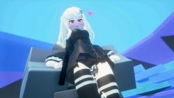 3d 3d_(artwork) anon blush cum_drip cum_on_thighs from_behind goth heart low-angle_view natural_disaster_survival original_character red_eyes roblox roblox_avatar thigh_job thigh_sex tigh_job white_hair white_skin