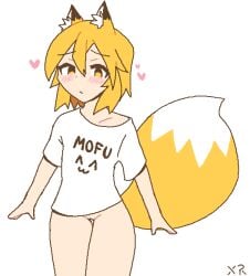 bottomless embarrassed fox_ears fox_tail heart imxr24 ms_paint naked_shirt orange_hair senko_(sewayaki_kitsune_no_senko-san) sewayaki_kitsune_no_senko-san uncensored