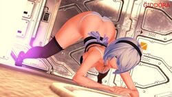 1girls 3d animated arm_band ass ass_shake blindfold bracelet breasts_out female female_only giddora hair hairband hmv jack-o_pose legs nier:_automata pose shorts solo solo_female tagme thighhighs thighs top-down_bottom-up video white_hair yorha_2b