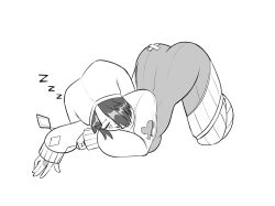 1girls ass ass_up clothed clothing dat_ass female hat jack-o_pose jester jester_hat jester_outfit monochrome oc original original_character pietrosatou short_hair sleeping solo solo_female solo_focus thick_thighs thighhighs thighs