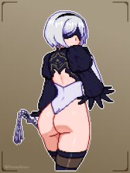 1girls 2024 android android_girl ass ass_focus dat_ass female female_only leotard light-skinned_female light_skin looking_at_viewer looking_back nier nier:_automata pietrosatou pixel_art robot robot_girl robot_humanoid solo solo_female solo_focus thigh_highs thighhighs thighs white_hair yorha_2b