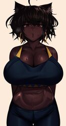 1girls ahoge ahoge_catgirl_(kevbot) big_breasts blush breasts catgirl cleavage dark-skinned_female dark_skin female female_only kevbot large_breasts original