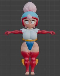 3d big_breasts big_thighs brawl_stars janet_(brawl_stars) pink_hair t_pose