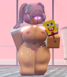 1girls 3d 3d_(artwork) big_ass big_breasts busty busty_female crop_top curvy_hips dark-skinned_female dark_skin egirl exposed_breasts eyebrows eyelashes gamer gamer_girl glowing_eyes headgear headphones no_bra no_pants panties pink_eyes pink_hair red_panties roblox robloxian spongebob_popsicle thick_thighs twintails vamprr34 voluptuous voluptuous_female wearing_underwear wide_hips