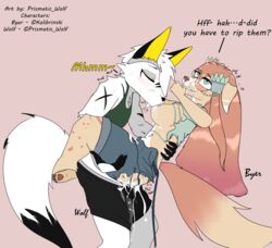 absurd_res anthro ass athletic big_breasts bite bite_mark biting_own_finger bodily_fluids bottomwear breast_play breast_sucking breasts byer_(prismatic_wolf) canid canine canis closed_eyes clothing cum cum_inside cum_leaking cum_on_butt cum_on_clothing cum_on_face cum_on_self cum_string digitigrade dipstick_ears dipstick_tail domestic_dog drooling duo english_text excessive_cum eye_roll eyewear female finger_bite finger_fetish finger_in_mouth finger_play fingers genital_fluids glasses gym_bottomwear gym_clothing gym_shorts hi_res looking_pleasured male male/female mammal milk multicolored_ears multicolored_tail overalls pawpads prismatic_wolf pussy_juice saliva scar sex shirt shorts sound_effects stand_and_carry_position standing standing_sex stomach_bulge sucking sweat tank_top text topwear torn_clothing wolf wolf_(prismatic_wolf)