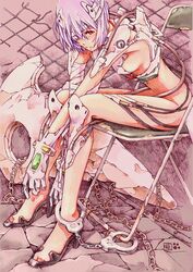 clothing hair handcuffs handcuffs_on_ankles legs medium_breasts neon_genesis_evangelion rei_ayanami sideboob tagme