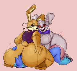 2021 absurd_res anthro ass big_breasts big_butt blue_body blue_hair breasts facesitting female five_nights_at_freddy's five_nights_at_freddy's:_help_wanted girly glitchtrap group hair heart hi_res huge_breasts huge_butt lagomorph leporid male male/female male/male mammal purple_eyes rabbit red_eyes sausagesspicy sausagesspicy_(artist) trio vanny_(fnaf) video_games white_body yellow_body