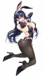 1girls 2017 :d animal_ears arms_up ass black_gloves blue_hair blush breasts cleavage elbow_gloves fake_animal_ears female female female_focus female_only fingerless_gloves fishnet_legwear fishnets frills from_behind gloves high_heels highres kneeling large_breasts leaning_forward leotard long_hair looking_back maid_headdress open_mouth original pantyhose pink_eyes playboy_bunny rabbit_ears rabbit_tail simple_background smile solo solo_female solo_focus strap_gap tail tongue twisted_torso warabino_matsuri white_background wrist_cuffs