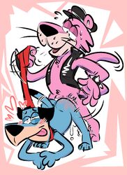 anal anal_sex anthro ass_up bodily_fluids canid canine canis collar cum domestic_dog duo felid gay genital_fluids genitals hanna-barbera huckleberry_hound jellystone_(hbo_max) male male/male male_only mammal pantherine penetration penis simple_background snagglepuss spanking the-alfie-incorporated the_huckleberry_hound_show